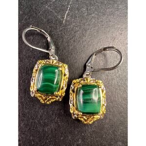 New Karis Platinum & 18K Gold Plated Malachite Leverback Earrings